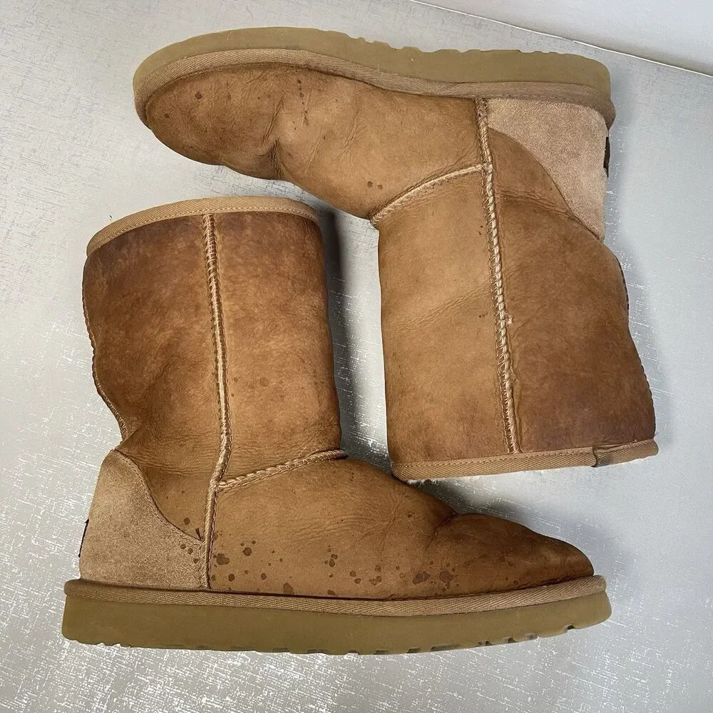 Ugg Classic Short II Boots Suede Shearling Women's Sz 7‎ Chestnut Brown Y2K